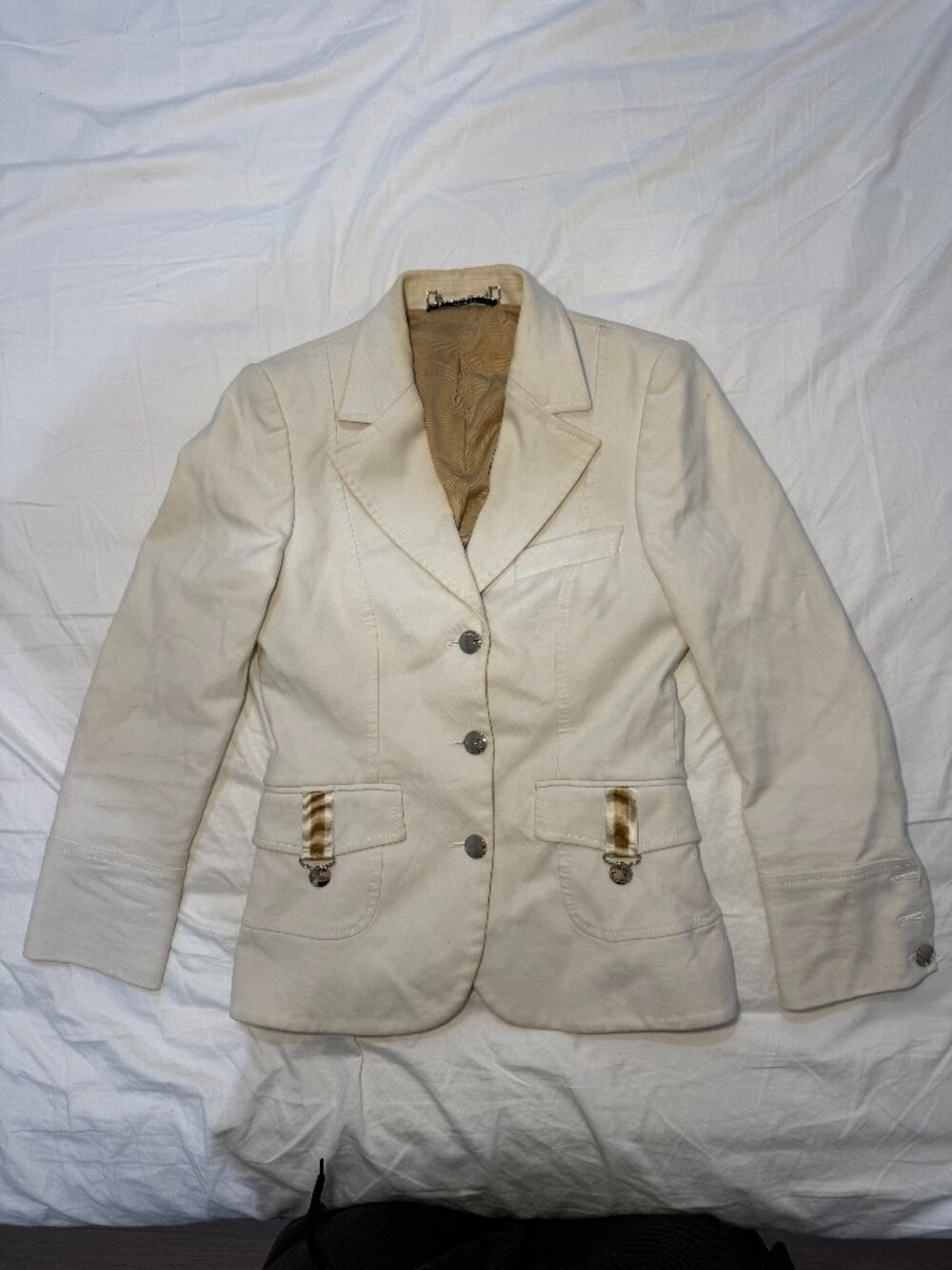 Gucci Ivory Cotton Blazer Horsebit Chain Frida Giannini 2006